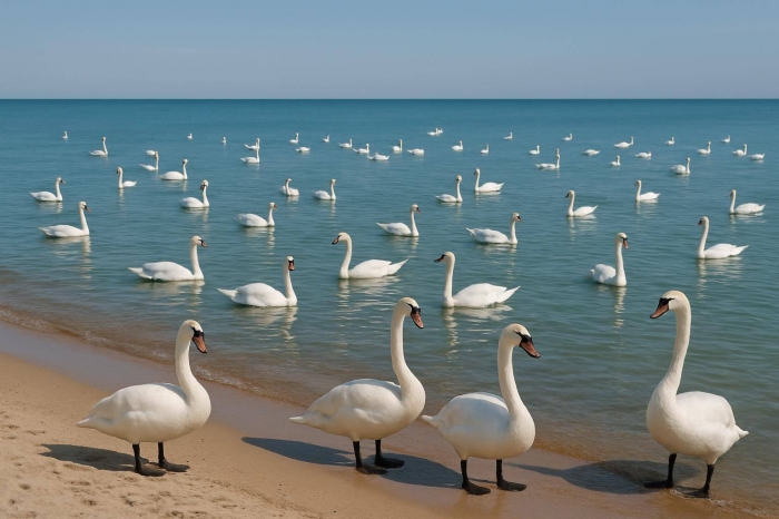 Тысячи лебедей на Каспийском море удивили жителей Актау