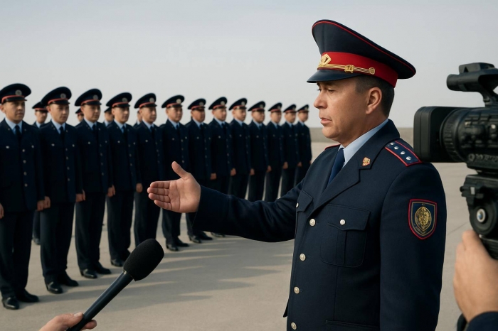 В Мангистау прошёл строевой смотр личного состава полиции под руководством заместителя начальника