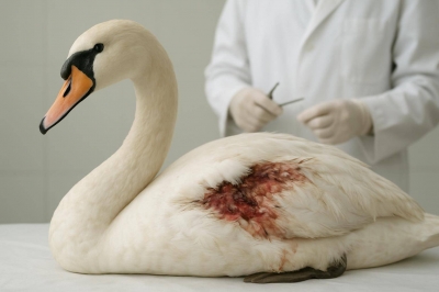 В Актау ветеринары борются за жизнь раненого лебедя с переломом крыла