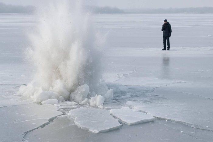 В области Абай взорвали более 9 тысяч кв. метров льда на реке Иртыш
