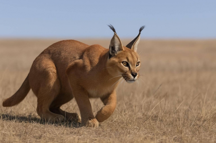 В Мангистау заметили краснокнижного каракала во время охоты
