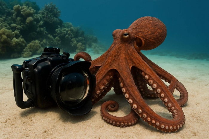 На дне Тихого океана осьминог сдвинул утяжеленную камеру ученых